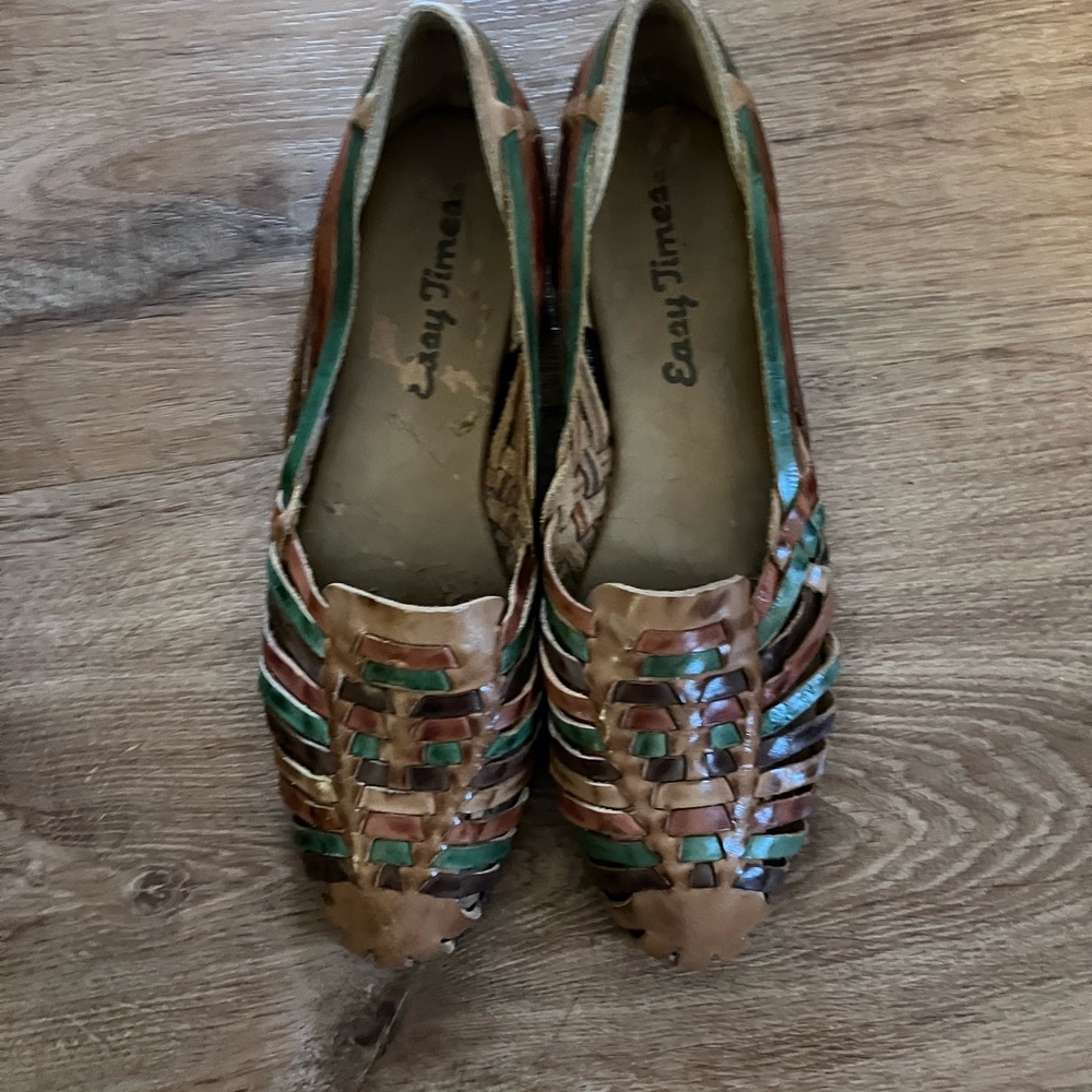 Women's Brown and Green Woven Flats